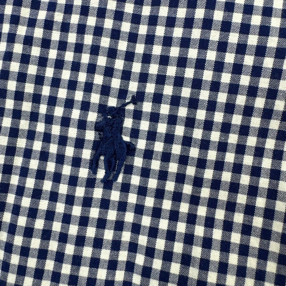 Polo Ralph Lauren Mens 2XB Navy Blue White Gingham Check Stretch Long Slv Shirt